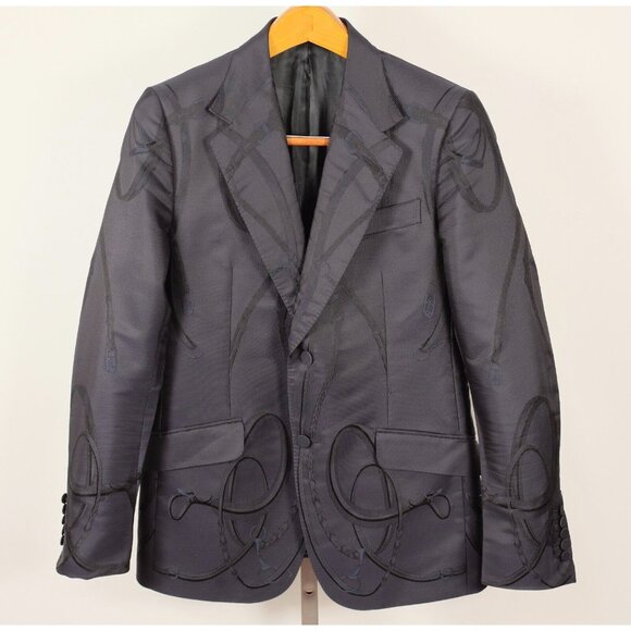 Gucci evening jacket blazer 50 US 40 navy silk horsebit equestrian weave - Picture 1 of 12